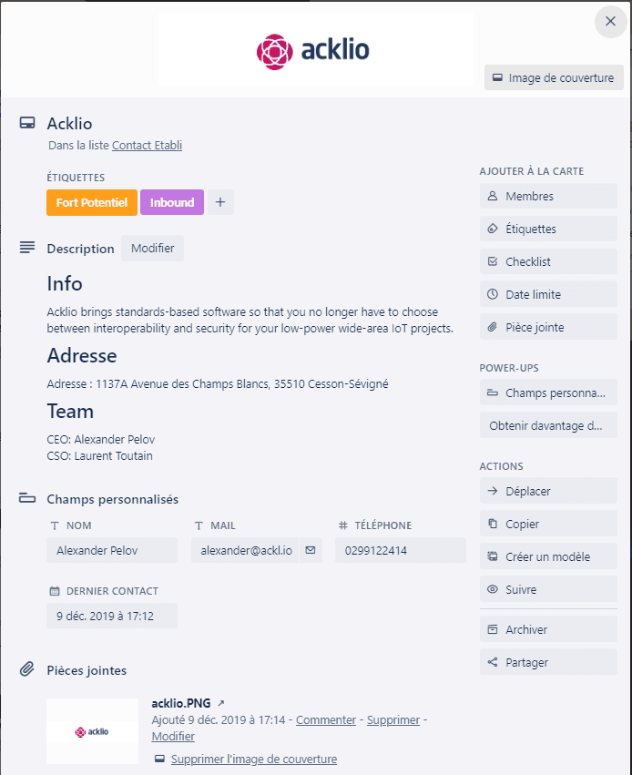 Trello CRM Carte client